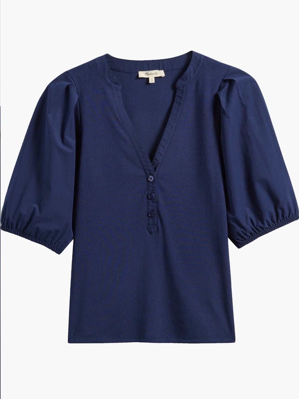 Madewell Puff Sleeve Henley Knit Top Blue Modal Blend Size XL NWT - Picture 3 of 12